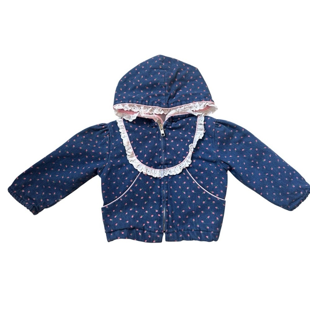 Vintage Y2K Tiny Tots Original Baby Jacket 12M Blue Floral Lace Trim Cottagecore